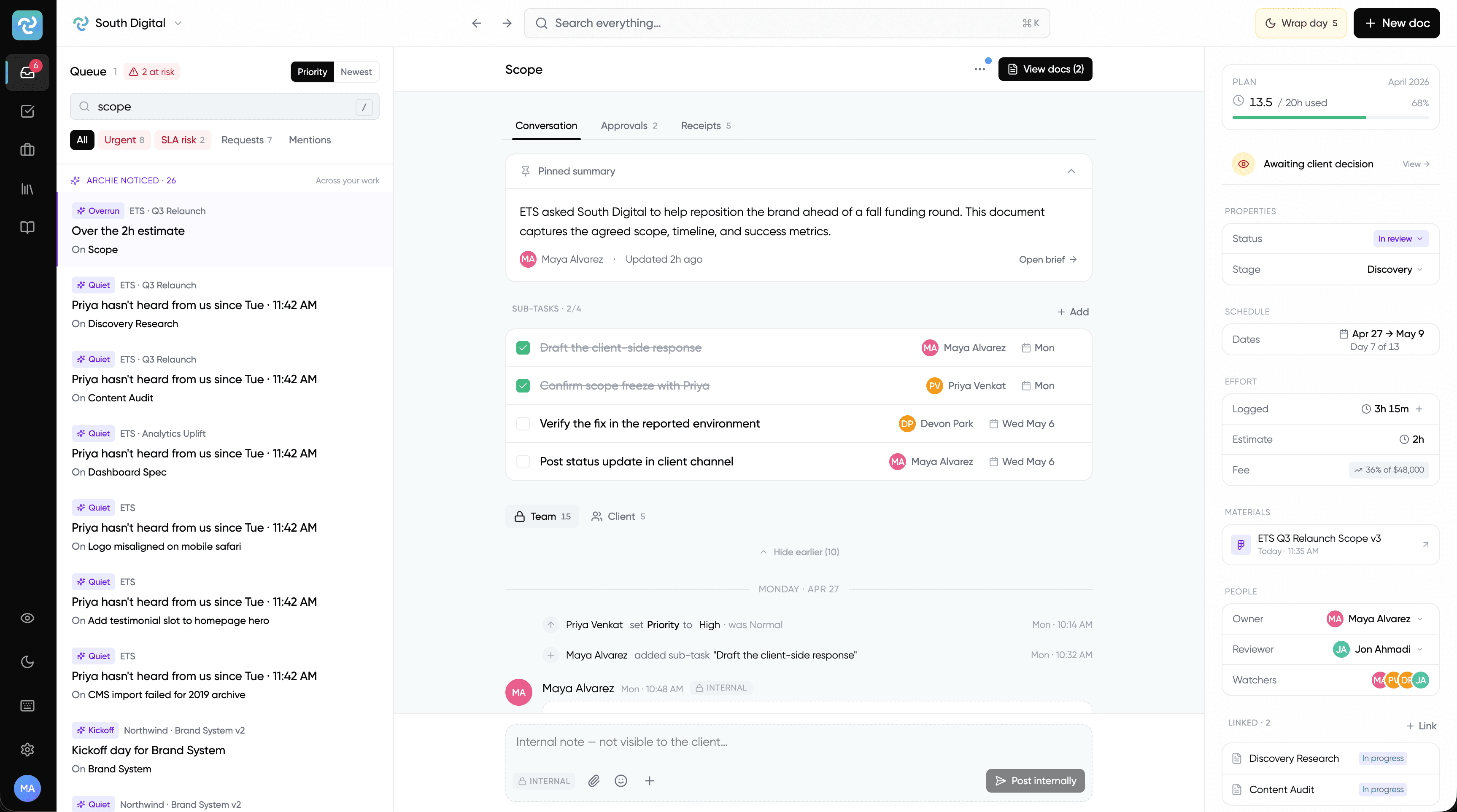 The delivery workspace: communication, requests and projects together